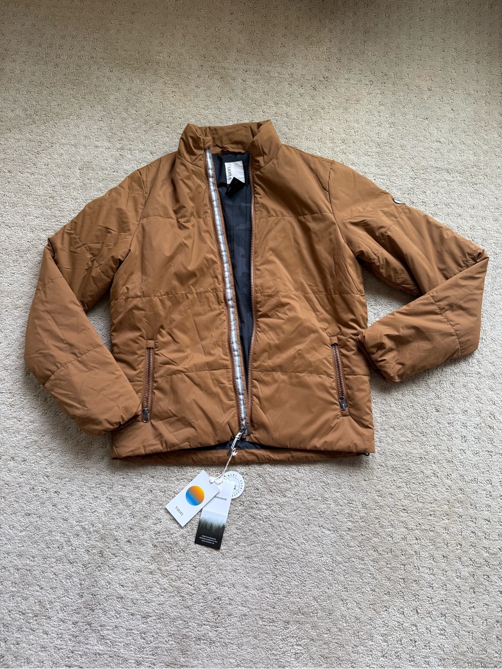 Vuori Quilted Zip Jacket in Camel Brown - Picture 1 of 7